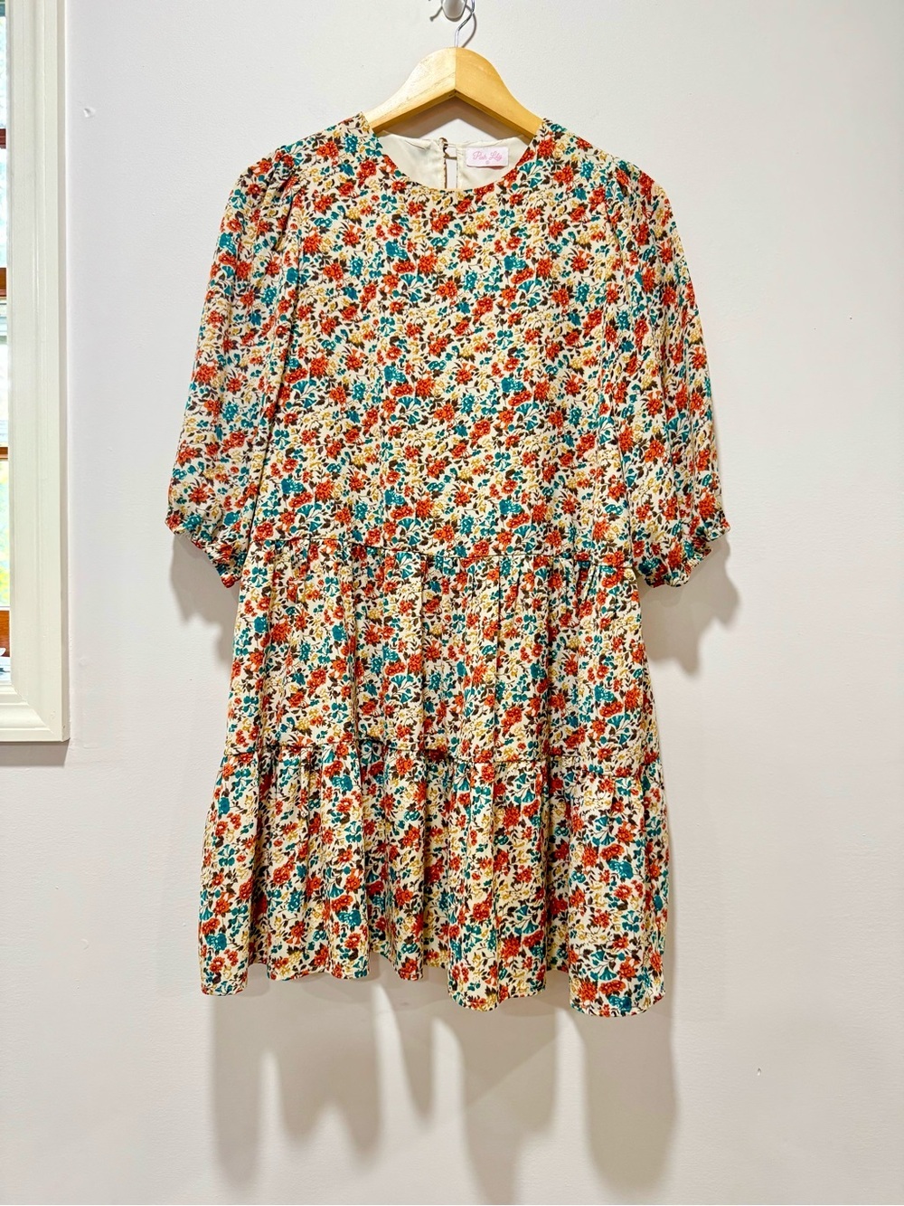 Pink Lily‎ Floral Babydoll Tiered Mini Dress Balloon Sleeve Cottagecore Size S
